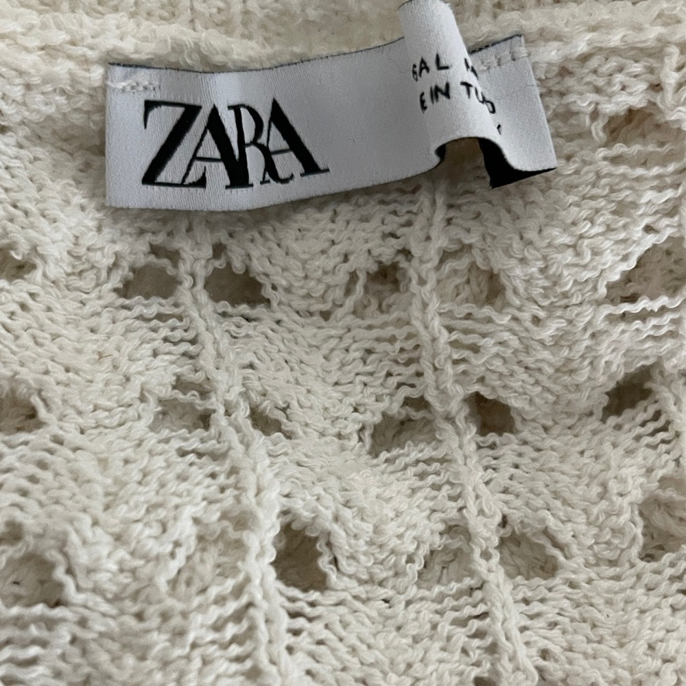 Zara Cream Ivory Lace Knit Cardigan Large Coquette Cottagecore Cropped Top - Picture 5 of 9